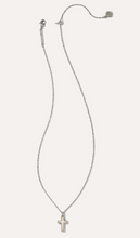 Load image into Gallery viewer, Cross Silver Pendant Necklace in White Lab Grown Opal