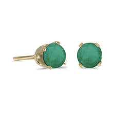 Load image into Gallery viewer, 14 karat yellow gold 4mm Emerald stud earrings.