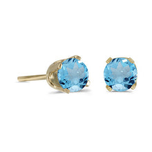 Load image into Gallery viewer, 14 karat yellow gold 4mm Blue Topaz stud earrings.