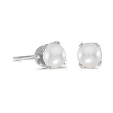 Load image into Gallery viewer, 14 karat white gold 4mm Pearl stud earrings.