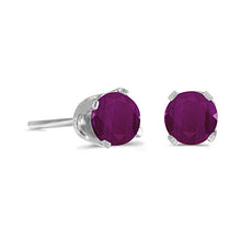 Load image into Gallery viewer, 14 karat white gold 4mm Ruby stud earrings.