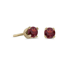 Load image into Gallery viewer, 14 karat yellow gold 3mm Garnet stud earrings.