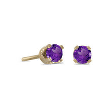 Load image into Gallery viewer, 14 karat yellow gold 3mm Amethyst stud earrings.
