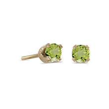 Load image into Gallery viewer, 14 karat yellow gold 3mm Peridot stud earrings.