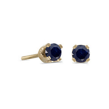 Load image into Gallery viewer, 14 karat yellow gold 3mm Blue Sapphire stud earrings.