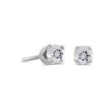 Load image into Gallery viewer, 14 karat white gold 3mm Aquamarine stud earrings.
