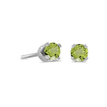 Load image into Gallery viewer, 14 karat white gold 3mm Peridot stud earrings.