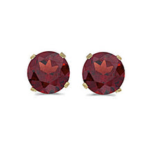 Load image into Gallery viewer, 14 karat yellow gold 5mm Garnet stud earrings.