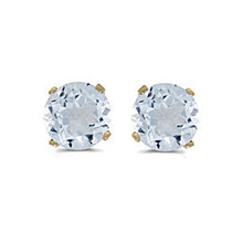 Load image into Gallery viewer, 14 karat yellow gold 5mm Aquamarine stud earrings.