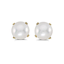 Load image into Gallery viewer, 14 karat yellow gold 5mm Pearl stud earrings.
