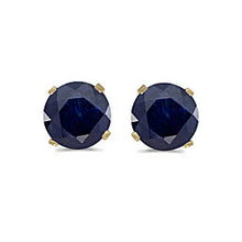 Load image into Gallery viewer, 14 karat yellow gold 5mm Blue Sapphire stud earrings.