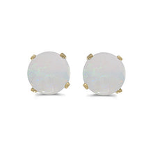 Load image into Gallery viewer, 14 karat yellow gold 5mm Opal stud earrings.