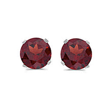Load image into Gallery viewer, 14 karat white gold 5mm Garnet stud earrings.