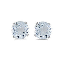 Load image into Gallery viewer, 14 karat white gold 5mm Aquamarine stud earrings.