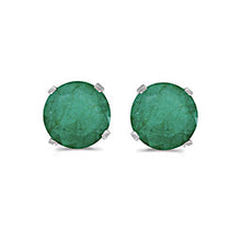 Load image into Gallery viewer, 14 karat white gold 5mm Emerald stud earrings.