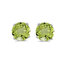 Load image into Gallery viewer, 14 karat white gold 5mm Peridot stud earrings.