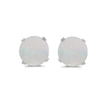 Load image into Gallery viewer, 14 karat white gold 5mm Opal stud earrings.