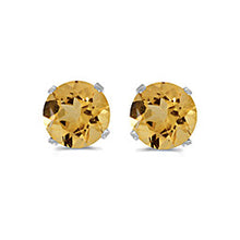 Load image into Gallery viewer, 14 karat white gold 5mm Citrine stud earrings.