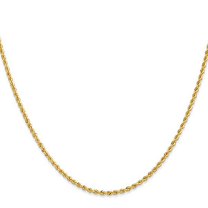 2mm Rope Chain Necklace Solid 14K Yellow Gold 18"