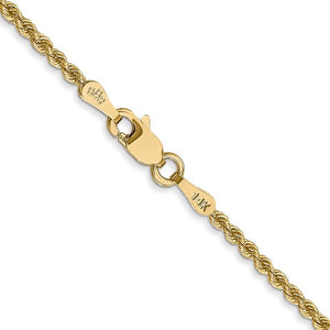 2mm Rope Chain Necklace Solid 14K Yellow Gold 18"