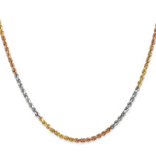 Load image into Gallery viewer, 2.5mm Rope Chain Necklace Solid 14K Tri Gold 24&quot;
