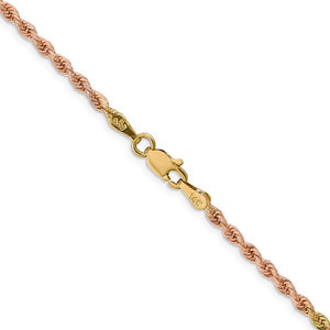 2.5mm Rope Chain Necklace Solid 14K Tri Gold 18"