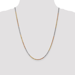 2.5mm Rope Chain Necklace Solid 14K Tri Gold 24"