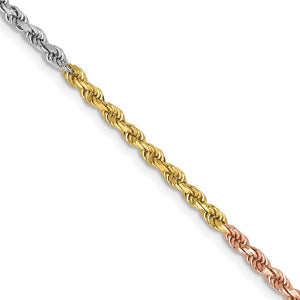 2.5mm Rope Chain Necklace Solid 14K Tri Gold 24"