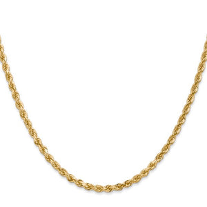 3mm Rope Chain Necklace Solid 14K Yellow Gold 24"