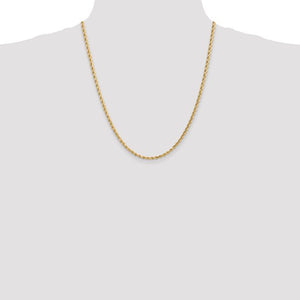 3mm Rope Chain Necklace Solid 14K Yellow Gold 22"