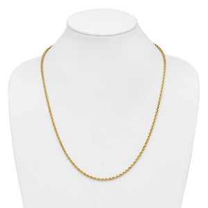 3mm Rope Chain Necklace Solid 14K Yellow Gold 24"