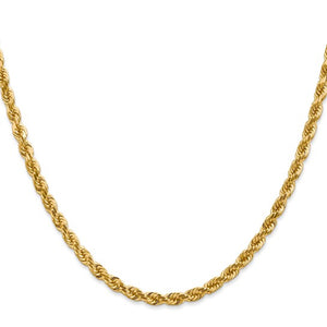 4mm Rope Chain Necklace Solid 14K Yellow Gold 24"
