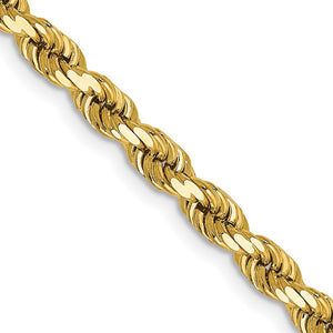 4mm Rope Chain Necklace Solid 14K Yellow Gold 24"