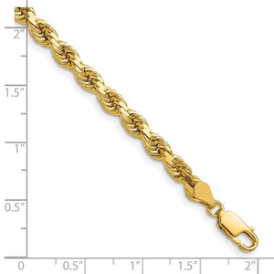 4.5mm Rope Chain Necklace Solid 14K Yellow Gold 22"
