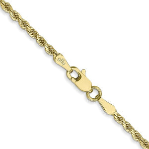 2mm Rope Chain Necklace Solid 10K Yellow Gold 22"