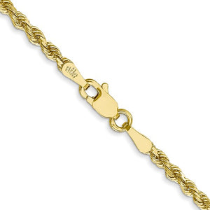 2.25mm Rope Chain Necklace Solid 10K Yellow Gold 20"