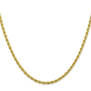 2.75mm Rope Chain Necklace Solid 10k Yellow Gold 20"