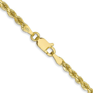 2.75mm Rope Chain Necklace Solid 10k Yellow Gold 20"