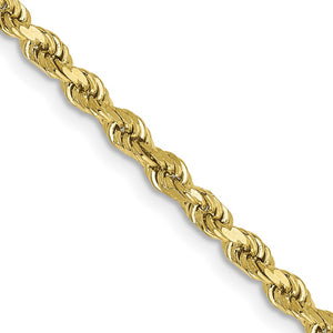 2.75mm Rope Chain Necklace Solid 10K Yellow Gold 22"