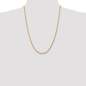 3mm Rope Chain Necklace Solid 10K Yellow Gold 24"