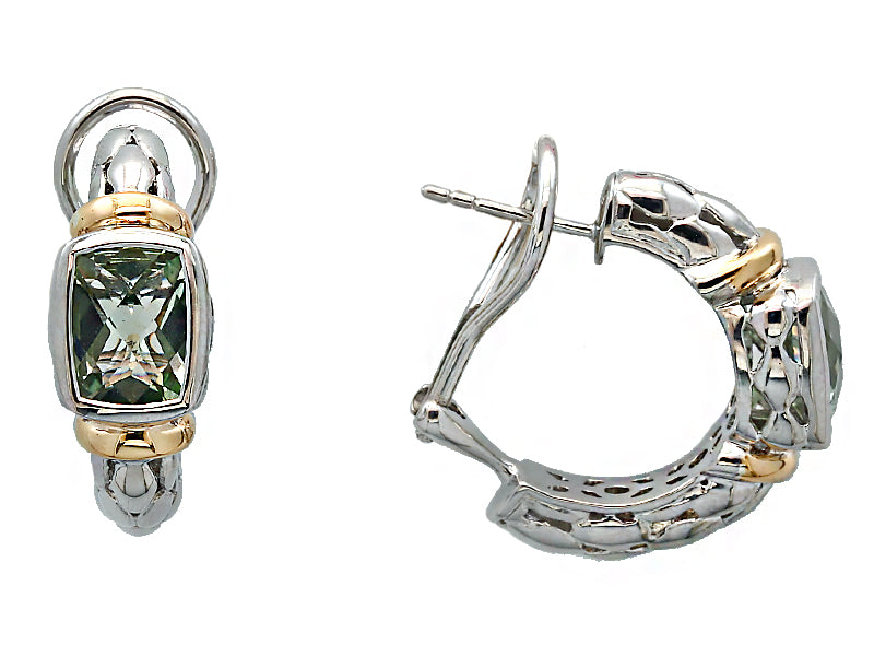 Effy 18k Yellow Gold and Silver Green Amethyst Earrings