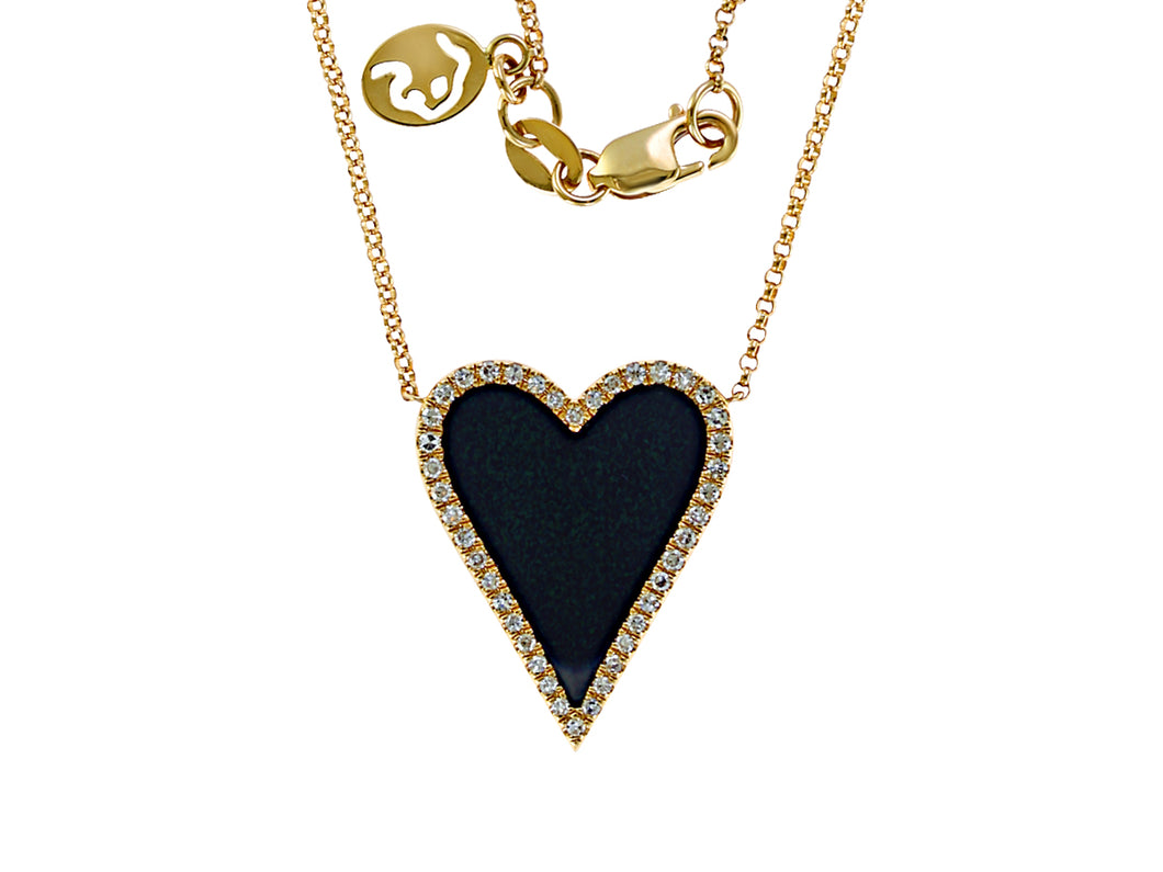14k Yellow Gold Black Onyx Heart Necklace
