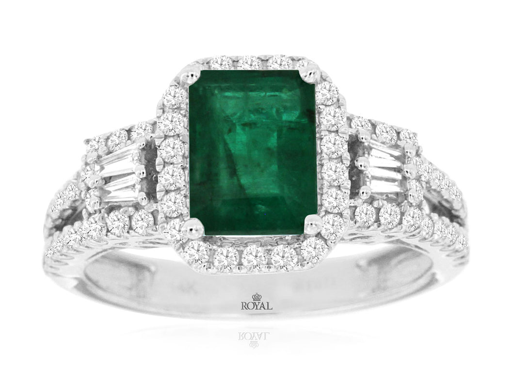 White Gold Emerald & Diamond Ring