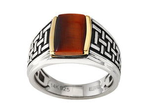 Men's 14k Yellow and Sterling Silver Tiger Eye Ring