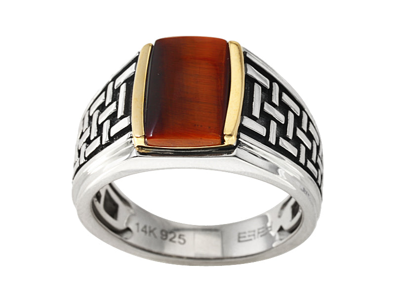 Men's 14k Yellow and Sterling Silver Tiger Eye Ring