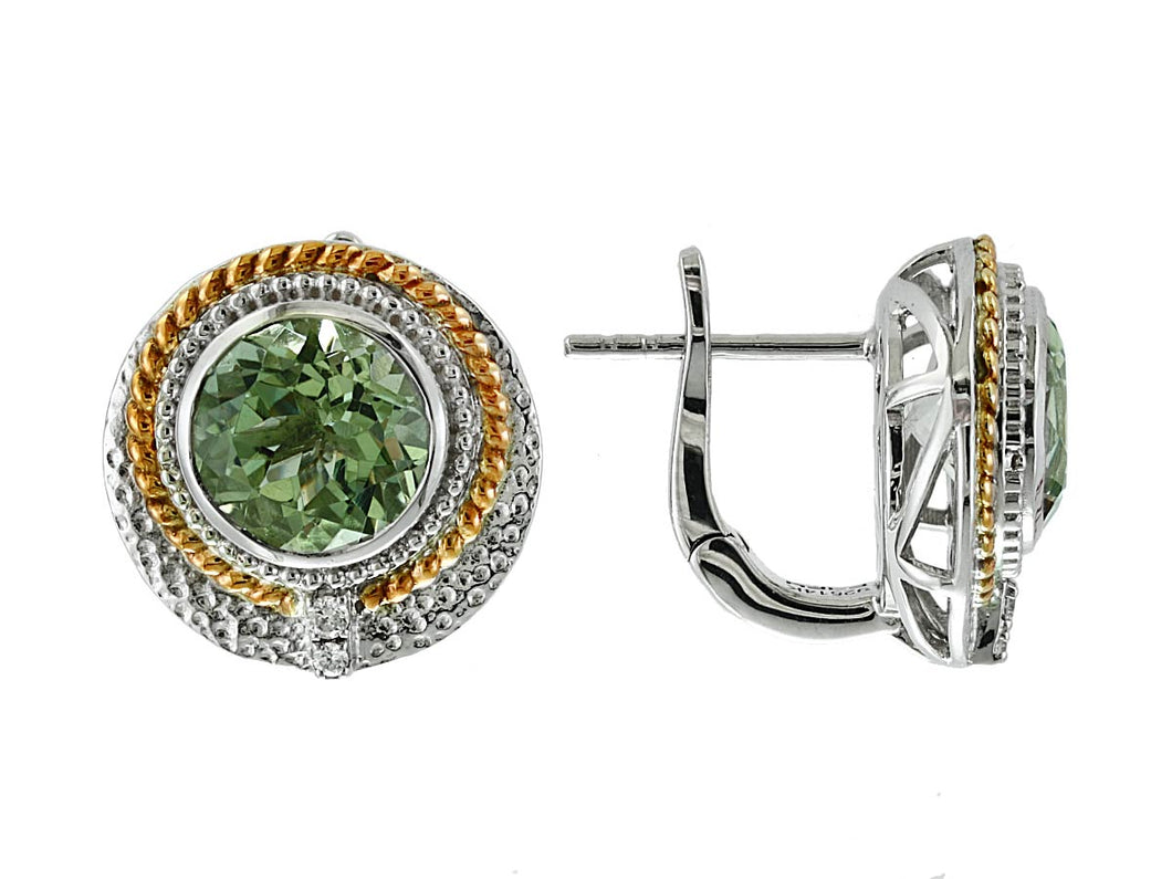 14k Yellow Gold and Sterling Silver Green Amethyst Earrings