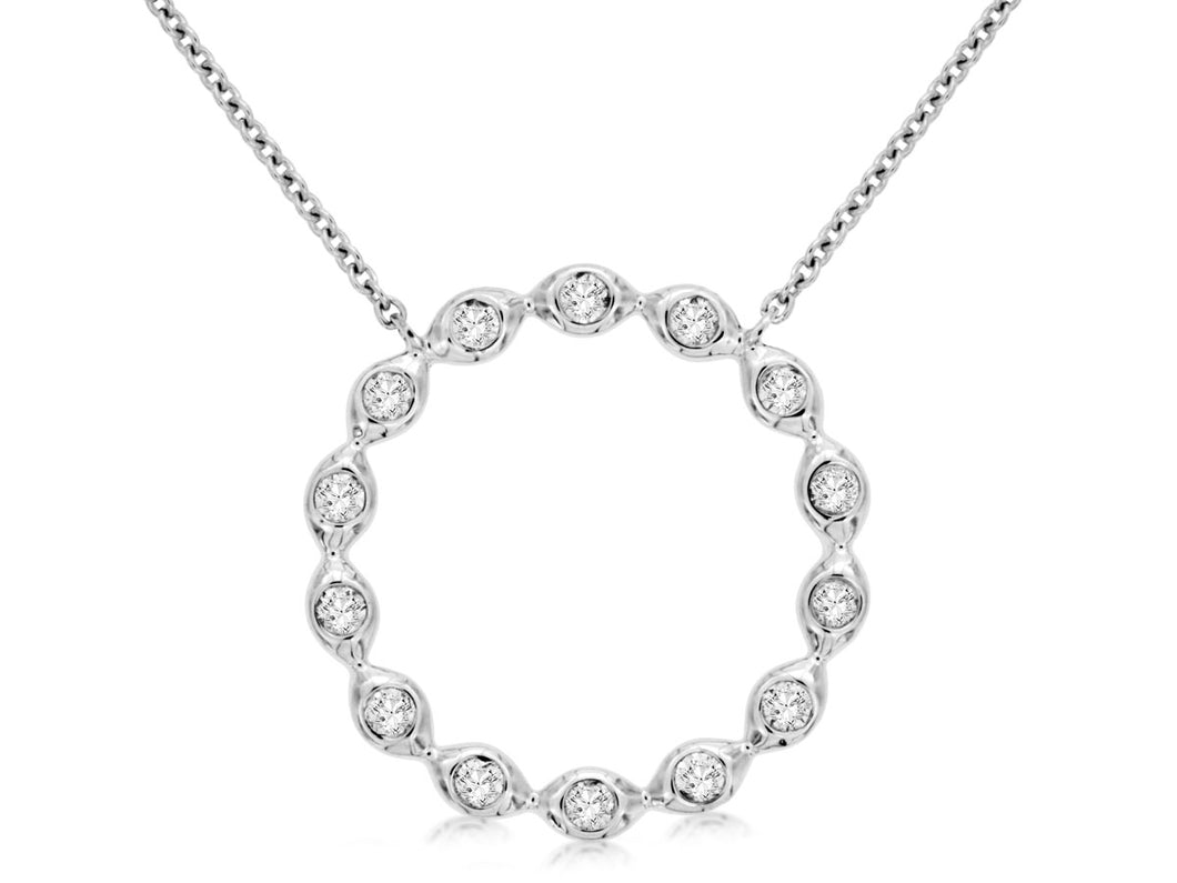 14 Karat White Gold Bezel Set Circle Necklace