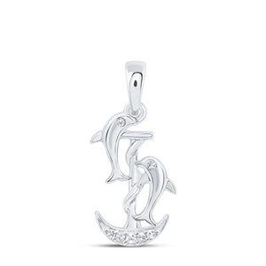 10 Karat White Gold Diamond Dolphin Pendant