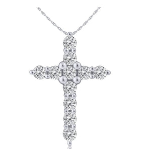 14 Karat White Gold 11 Diamond Cross Pendant