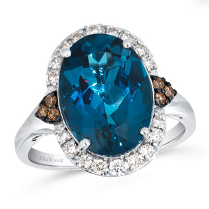 14K Vanilla Gold® Ring | Deep Sea Blue Topaz™ 6 1/2 cts. | Nude Diamonds™ 1/4 cts., Chocolate Diamonds® 1/15 cts.